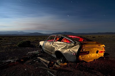 Night Photography of Abandoned Cars